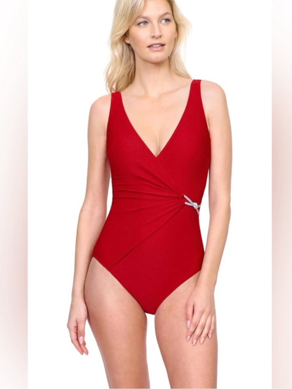 Gottex Harbourside Textured Surplice One-Piece Red Swimsuit 10 - Picture 4 of 15